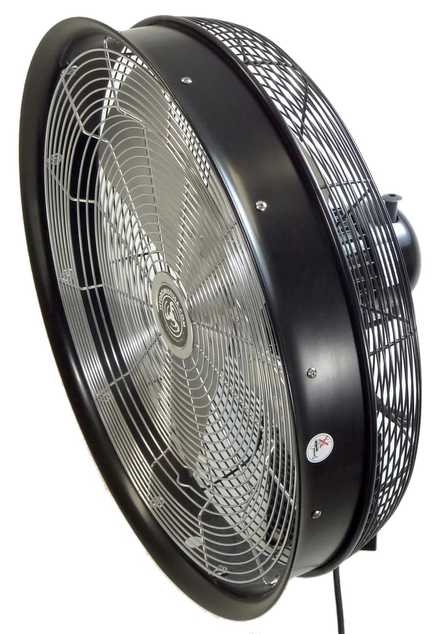 24 INCH SHROUDED OUTDOOR WALL MOUNT OSCILLATING FAN 3 SPEED CONTROL ON CORD